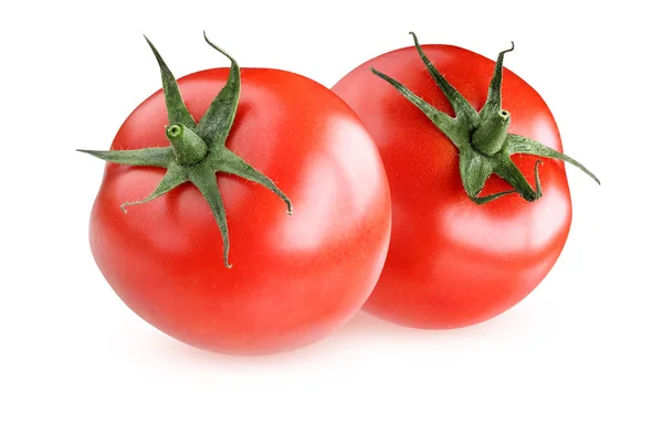 Dos Tomates Rojos Aislados Sobre Fondo Blanco Verduras Enteras Mitad —  Fotos de Stock