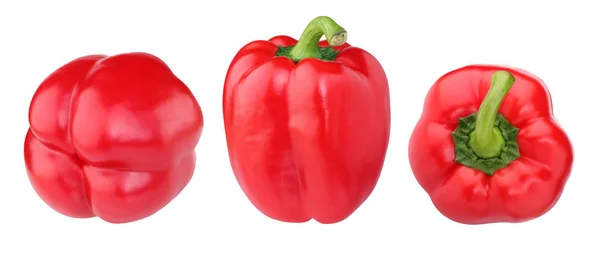 在白色背景查出的红色甜甜椒 整个蔬菜的集合 — 图库照片