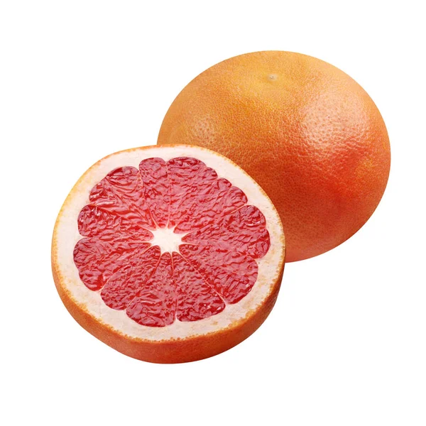 Białym Tle Różowy Grejpfrut Zbiór Owoców Cytrusowych Całą Połowę — Zdjęcie stockowe
