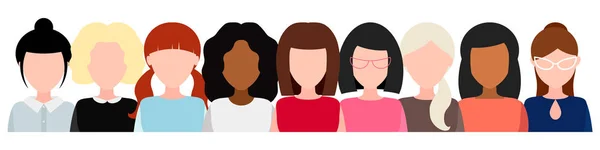 Grupa kobiet bez twarzy, ruch społeczny, wzmocnienie pozycji WOM — Wektor stockowy
