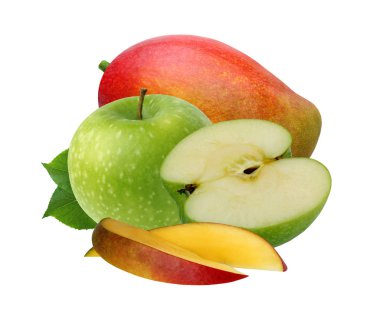 Elma ve beyaz arka plan üzerinde izole mango.