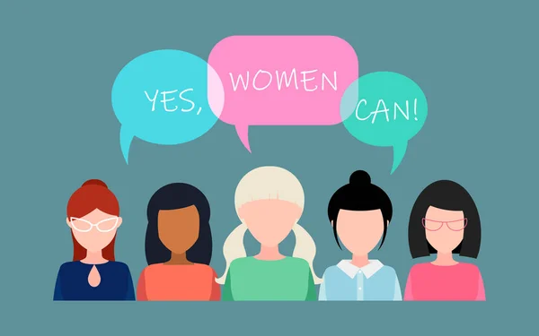 होय, स्त्रिया करू शकतात! महिला शक्ती, महिला अधिकार, निषेध, फ प्रतीक — स्टॉक व्हेक्टर