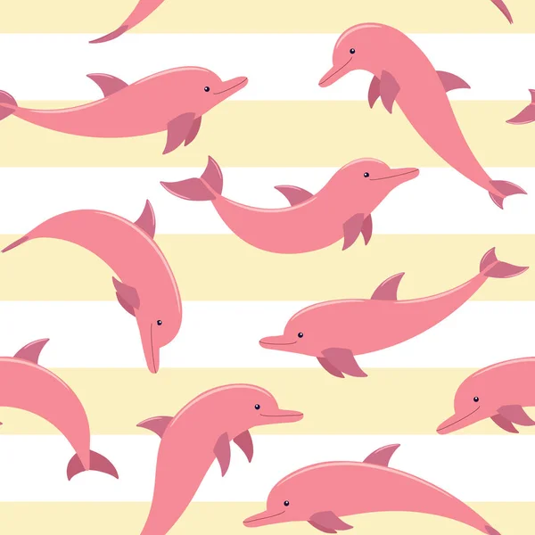 Nahtloses Muster mit rosa Delphinen. Vektor — Stockvektor