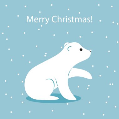 Burnunda kar tanesi olan beyaz bir ayı. Noel tebrik kartı.