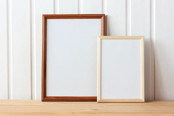 Dos Marcos Madera Vacíos Sobre Mesa Espacio Para Representar Diseño — Foto de Stock