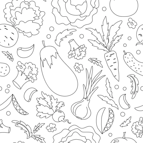 Patrón Sin Costura Con Verduras Dibujadas Mano Ilustración Vectorial Contornos — Vector de stock