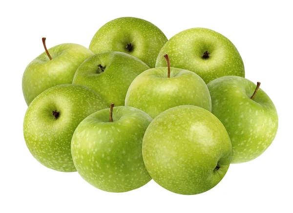 Manzanas Verdes Aisladas Blanco Con Camino Recorte Racimo Frutas Enteras —  Fotos de Stock