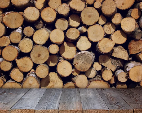 Mockup Scene Creator Empty Boardwalk Woodpile Natural Rough Background Backdrop — Stock Photo, Image