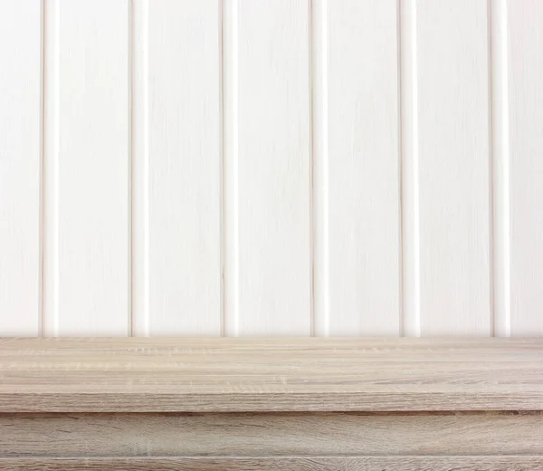 Móda Tvůrce Scény Prázdný Stůl Bílé Dřevěné Stěny Horní Deska — Stock fotografie