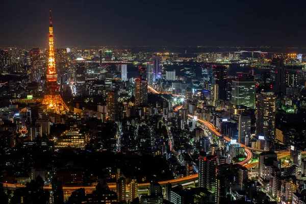 Ein Buntes Stadtbild Nacht Ansicht Der Bucht Von Tokio Befindet — Stockfoto