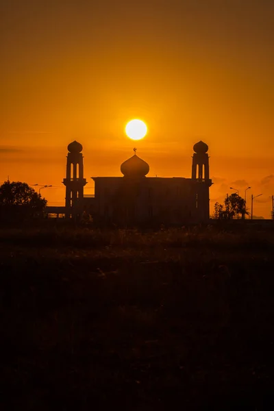 Silhouette Mosque Sunrise Vivid Color Thailand — Stock Photo, Image