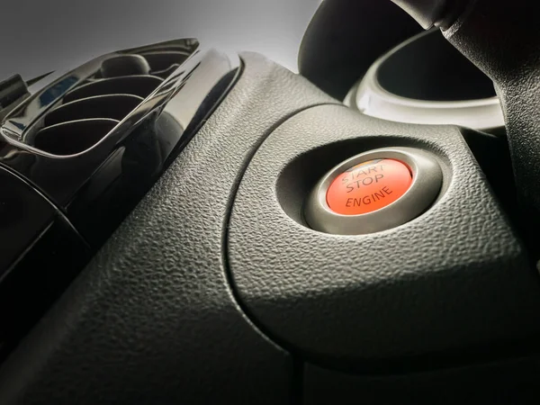 Orange Color Push Button Start Engine Located Black Dash Panel — Stock Photo, Image