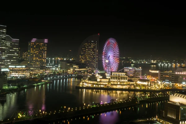 Waterreflectie Van Prachtige Kleur Nachts Stadsgezicht Bij Yokohama Japan — Stockfoto