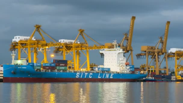 Envío Transporte Marítimo Están Bajo Organizar Gran Contenedor Contra Cielo — Vídeo de stock