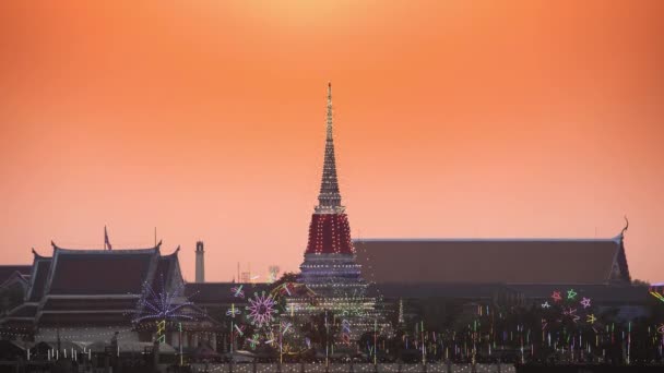 Pagoda Temple Sunset Moving Coloful Sky Location Thailand — Stock Video