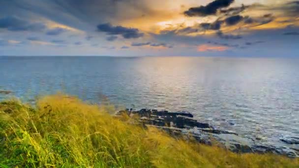 Вид Море Красочное Небо Закате Солнца Таиланде — стоковое видео