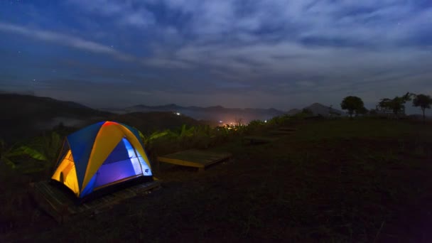 Camping Green Grass Cloudy Sky — Stock Video