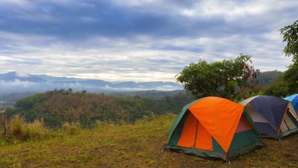 Camping Green Grass Cloudy Sky — Stock Video