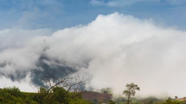 Ködös Felhős Ellen Hegyi Zöld Mező Helyét Tropicana Ország Északra — Stock videók