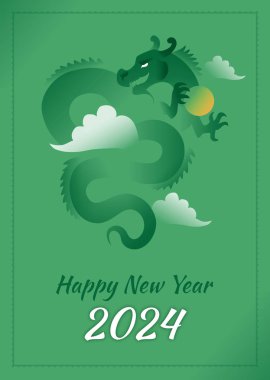 Posta kartı için bir yeşil Çince Ejderha bulutların üzerinde yeşil bir arka plan ile yeni yıl 2024