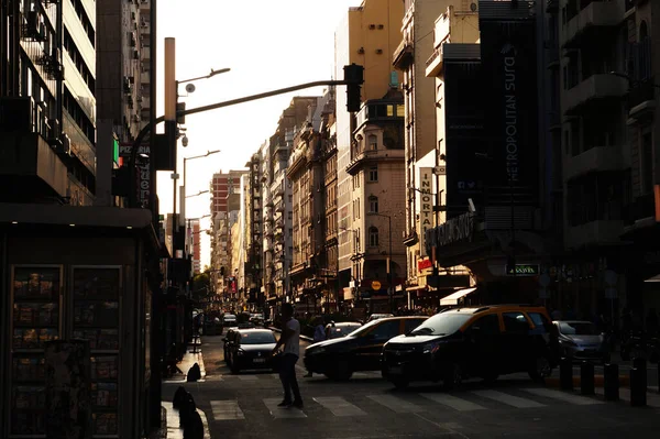 Corrientes Avenida Entardecer Cidade Buenos Aires — Fotografia de Stock