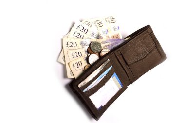 Beyaz arka plan üzerinde pound cüzdan. 
