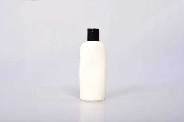 Пластикова Порожня Біла Пляшка Сірому Фоні — стокове фото