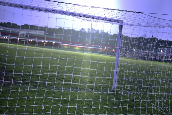 Fotografia Tirada Por Trás Gol Futebol Vazio — Fotografia de Stock