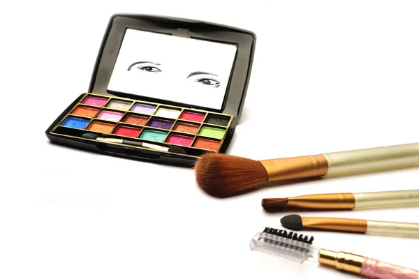 Eye Makeup Equipments Isolated White Background — Stock Photo, Image