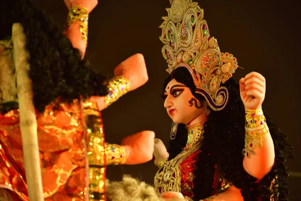 Close Hindu Idol Tanrıça Durga Puja Mandap Gitmeye Hazır — Stok fotoğraf