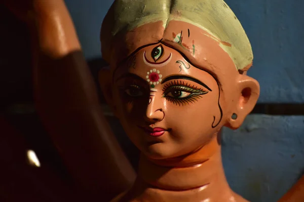 Close Hindu Idol Tanrıça Durga Puja Mandap Gitmeye Hazır — Stok fotoğraf