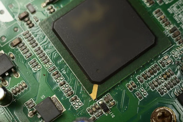 Primer Plano Del Chip Electrónico Circuito Placa Base Del Ordenador —  Fotos de Stock