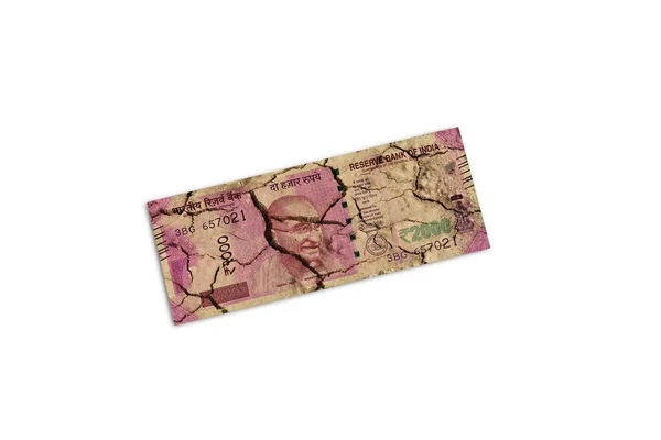 Cracked Indian Currency Isolated White Background — Stock Photo, Image