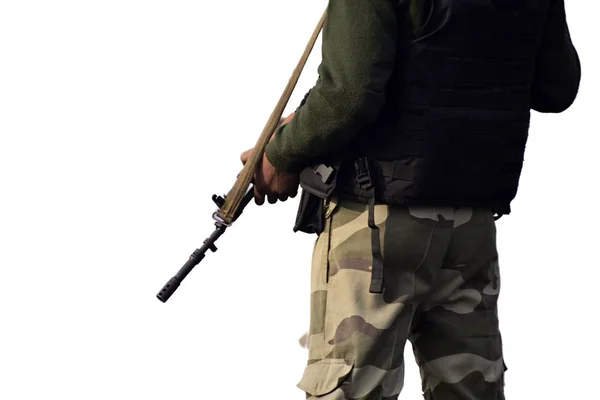 Security Guard Standing Rifle White Background — Stock Photo, Image