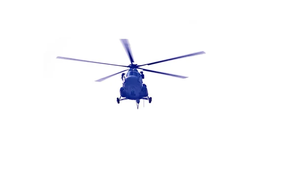 Helikopter Repül Elszigetelt Fehér Háttér — Stock Fotó