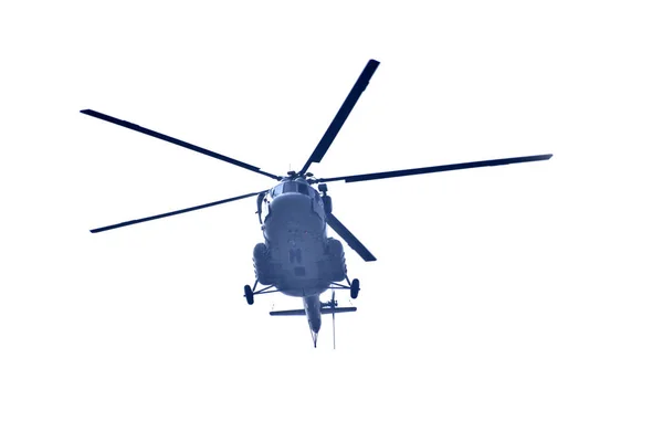 Вертолет Летит Изолированном Белом Фоне — стоковое фото