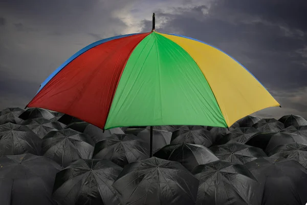 Colorful Umbrella Many Black Umbrella Rainy Season — Stock Photo, Image