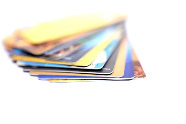 Karty Kredytowe Białym Tle Białe — Zdjęcie stockowe