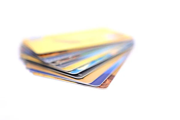 Karty Kredytowe Białym Tle Białe — Zdjęcie stockowe