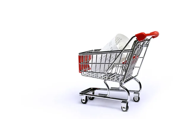 Bevásárlókosár Nyugtát Elszigetelt Fehér Háttér Fogalma Élelmiszerbolt Költségek Fogyasztói — Stock Fotó