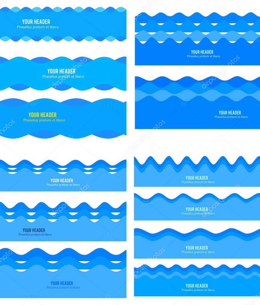 Freshness natural theme, Fresh Water background blue. Set elements design seamless wave. Abstract wavy for overlaying background of page under title front label spa products. Vector illustration eps10