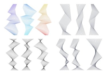 Tasarım elemanları. Bir sürü gri çizgi dalgası. Beyaz arka planda soyut dalgalı çizgiler izole edildi. Yaratıcı çizgi sanatı. Vektör illüstrasyon EPS 10. Harman Aracı kullanılarak oluşturulan çizgilerle renkli parlak dalgalar