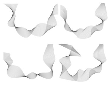 Tasarım elemanları. Bir sürü gri çizgi dalgası. Beyaz arka planda soyut dalgalı çizgiler izole edildi. Yaratıcı çizgi sanatı. Vektör illüstrasyon EPS 10. Harman Aracı kullanılarak oluşturulan çizgilerle renkli parlak dalgalar.