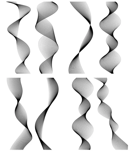 Set Éléments Conception Vague Nombreuses Lignes Grises Rayures Verticales Ondulées — Image vectorielle
