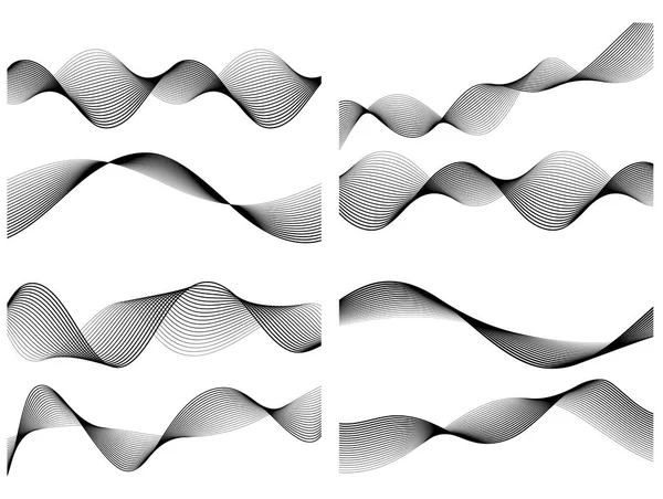 设计元素 许多灰线的波涛 白色背景上抽象的波浪形条纹孤立 创意线艺术 矢量说明Eps 五彩缤纷的光波 用混合工具生成线条 — 图库矢量图片