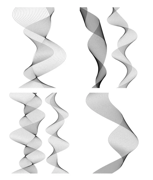 Set Elementos Diseño Ola Muchas Líneas Grises Rayas Onduladas Verticales — Archivo Imágenes Vectoriales