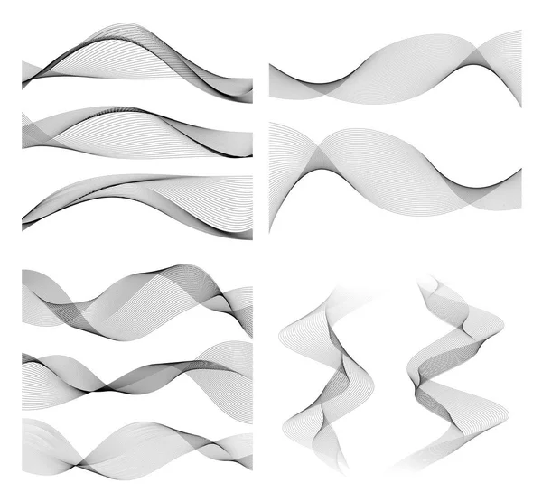 Elementos Diseño Ola Muchas Líneas Grises Rayas Onduladas Abstractas Sobre — Vector de stock