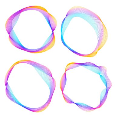 Tasarım elemanları. Bir sürü mor çizgi çemberi dalgası. Beyaz arka planda soyut dalgalı çizgiler izole edildi. Vektör illüstrasyon EPS 10. Harmanlama Aracı kullanılarak oluşturulan çizgilerle renkli dalgalar