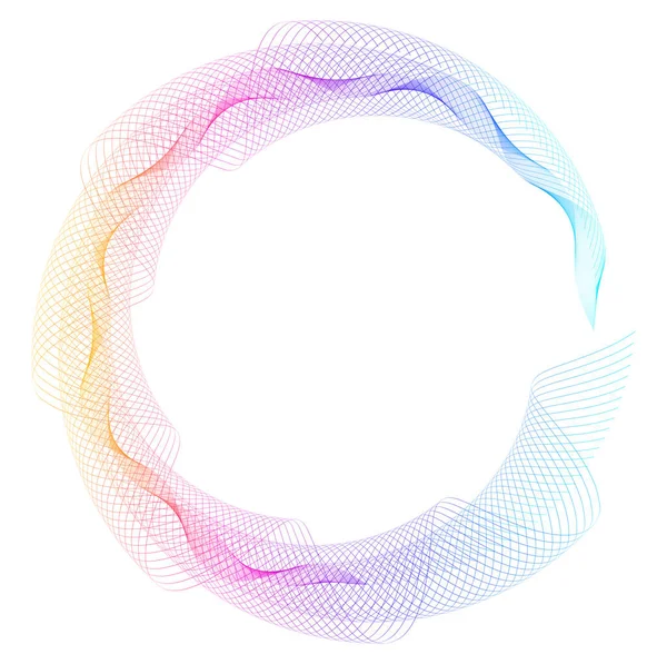 デザイン要素 多くの紫色の線の輪の波 白い背景に垂直波状の縞模様が孤立している ベクトルイラストEps あまりにもブレンドを使用して作成された行とカラフルな波 — ストックベクタ