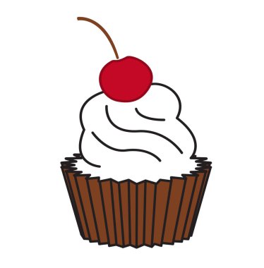 Kek, perili kek düz el beyaz arka planda izole edilmiş şekilde çizilmiş. Tasarım elemanları sembolü Menü için Düzenlenebilir ikon siluet kekler Tatlı tatlı tatlı, reklam ve pankartlar şekerleme vektörü